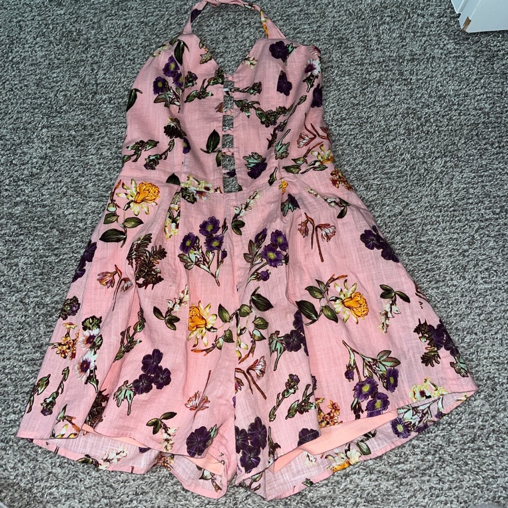Pink floral romper